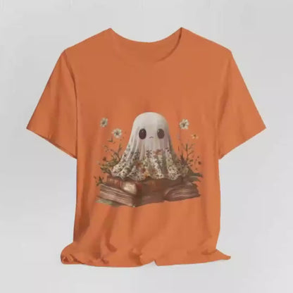 Ghost Book Reader T-Shirt: Floral Halloween Bookworm Gift