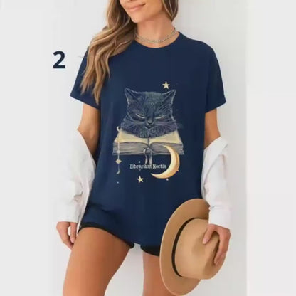 Grimoire Cat T-Shirt: Dark Academy Book Lover Gift