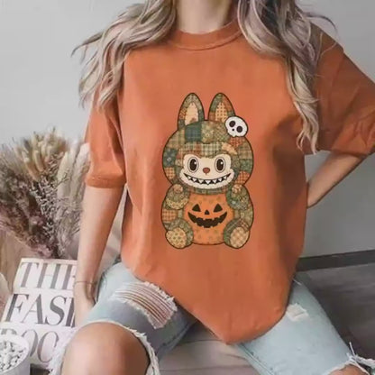 Individuell gestaltetes Labubu-Sweatshirt, Patchwork-Pullover: Rustikales Kürbisgesicht