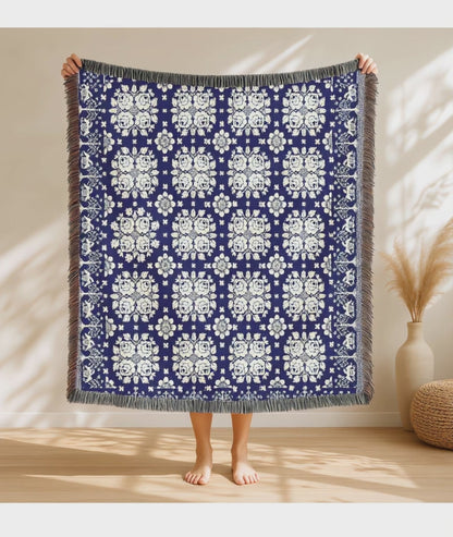 Woven Blanket Rose Medallions & Eagles Fruit Trees Coverlet 19th century